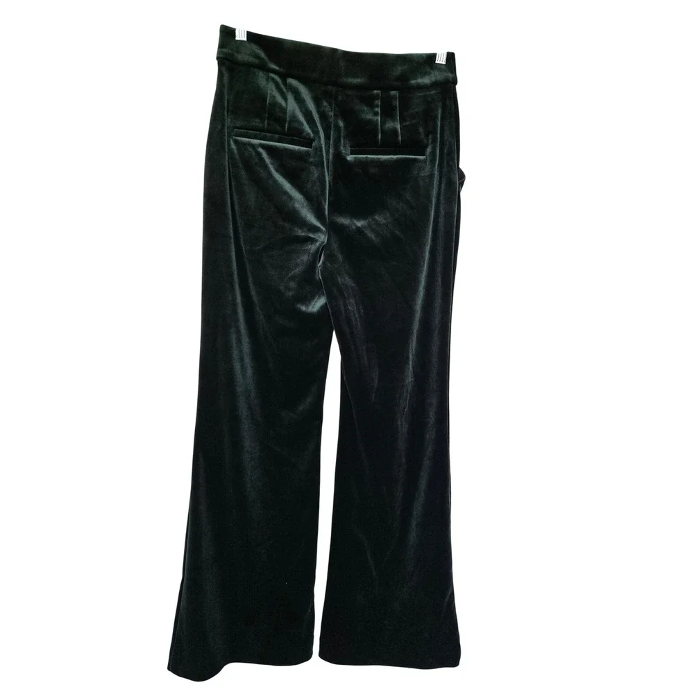 Express Emerald Green Velvet Flare Trouser Pants 10R Holiday Party Glam Retro